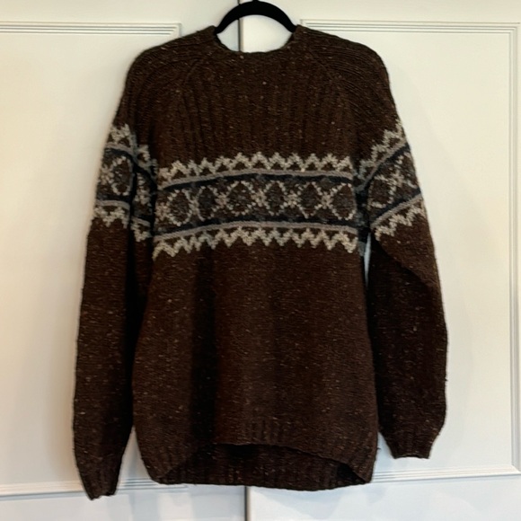 J. Crew Other - J. Crew Hand Knit Brown Fair Isle Wool Crewneck Sweater Size Large